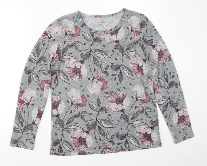 Klass Womens Grey Floral  Pullover Jumper Size S
