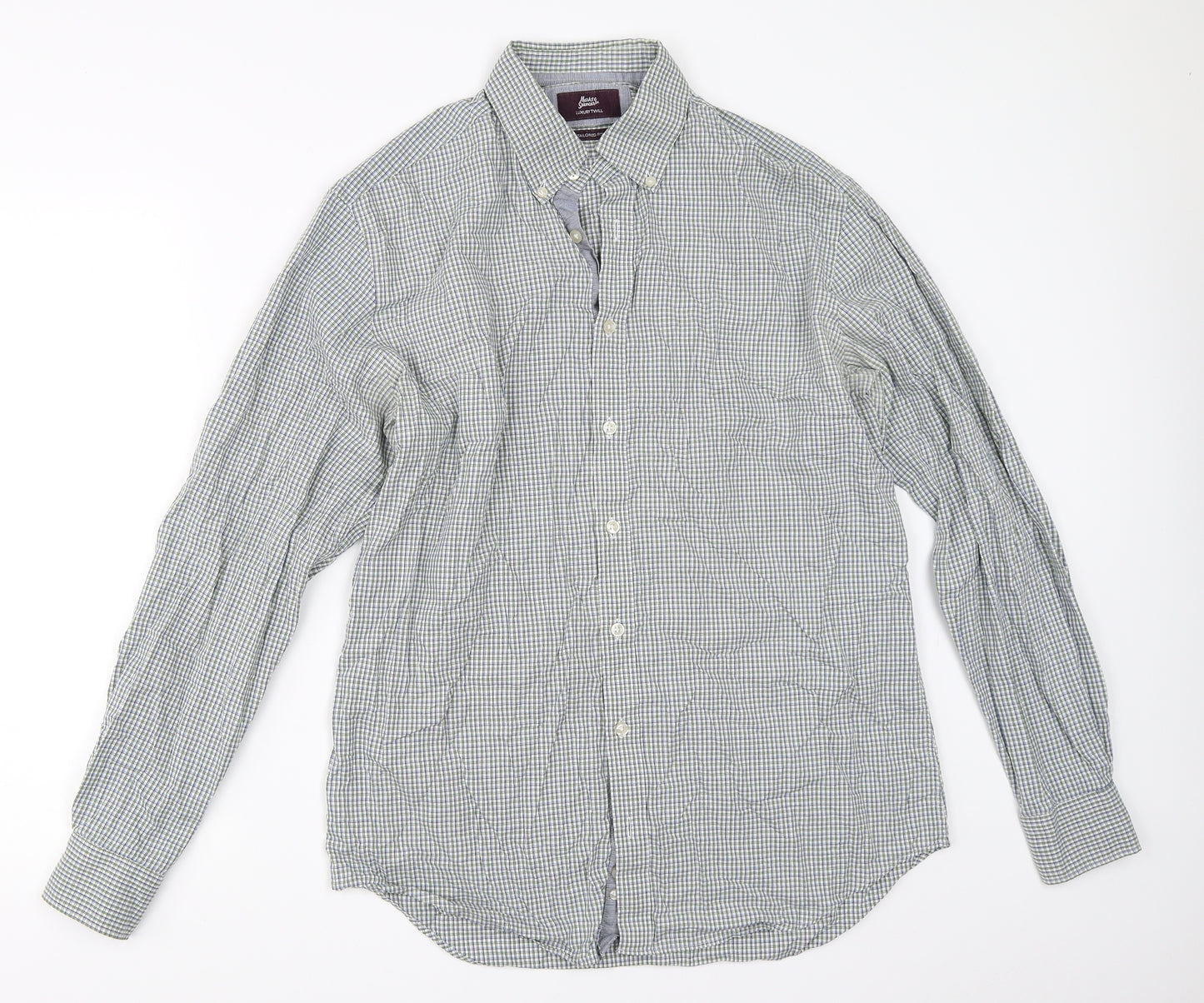 Marks and Spencer Mens Green Check   Button-Up Size 16