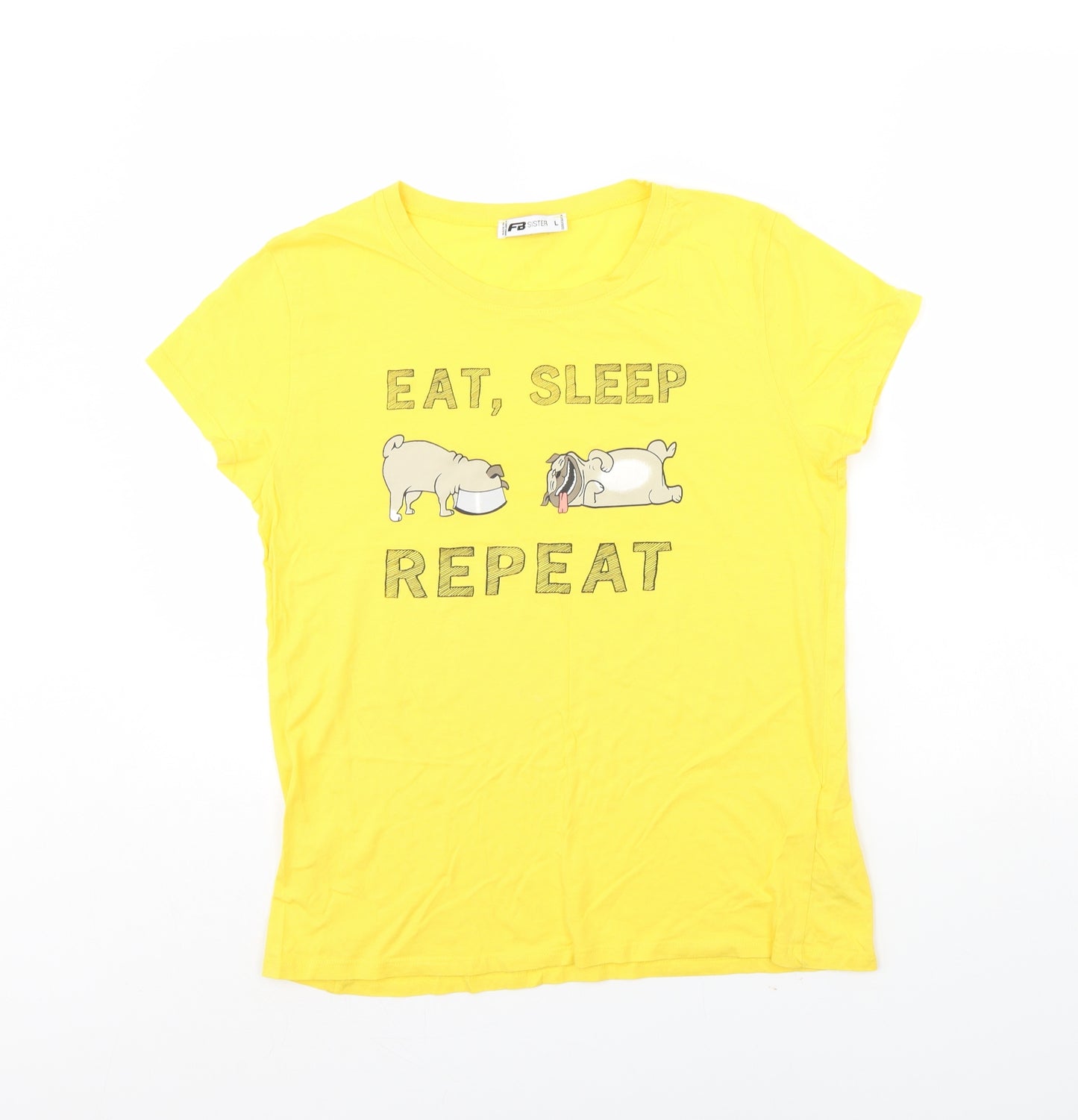 FB sister Womens Yellow   Basic T-Shirt Size L  - eat sleep repeat
