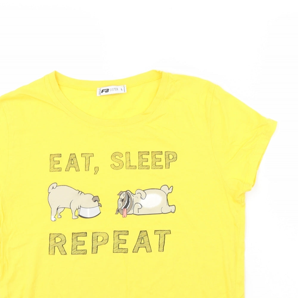 FB sister Womens Yellow   Basic T-Shirt Size L  - eat sleep repeat