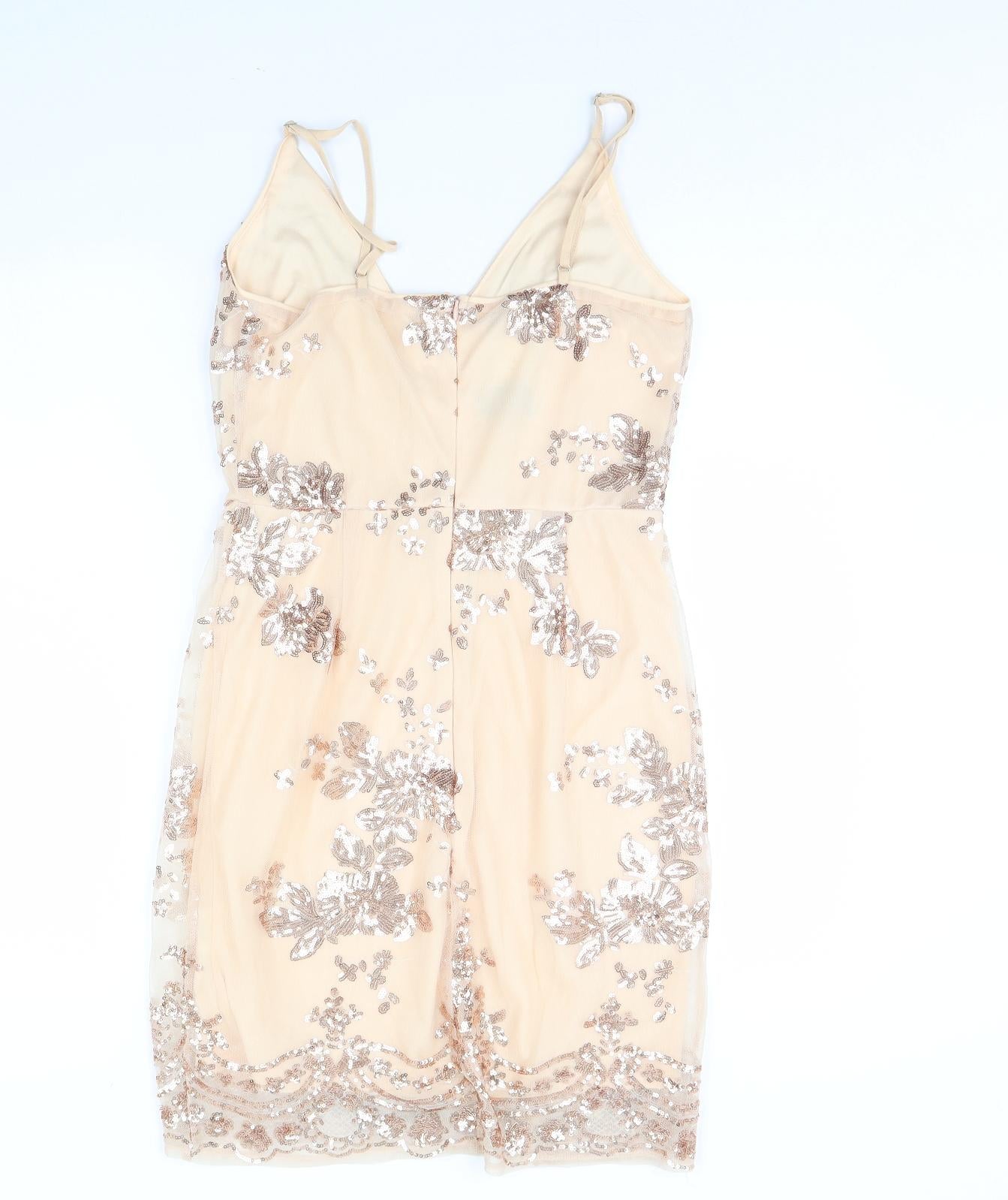 Quiz Womens Beige Floral  Mini  Size 12