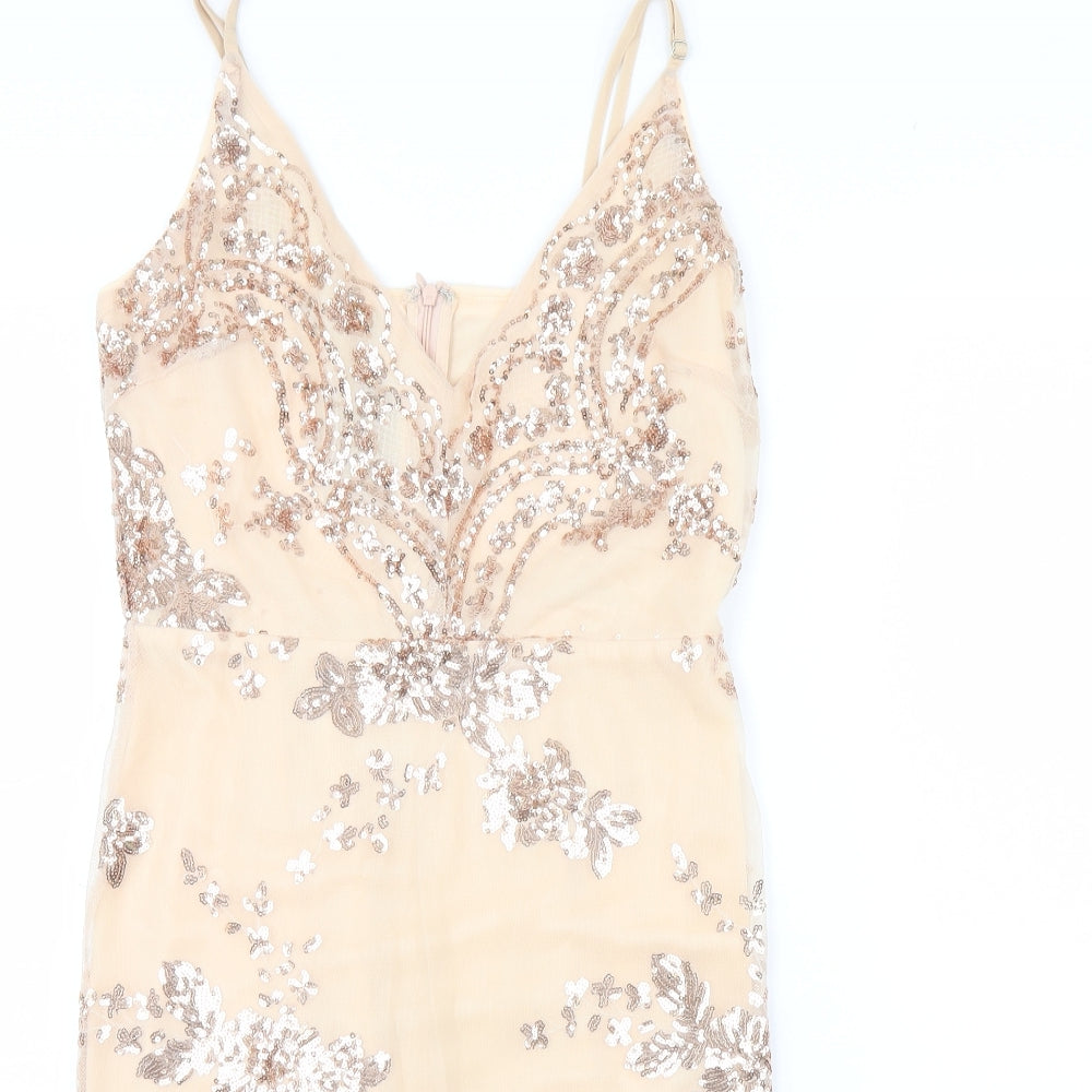Quiz Womens Beige Floral  Mini  Size 12