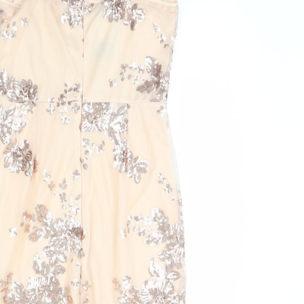 Quiz Womens Beige Floral  Mini  Size 12
