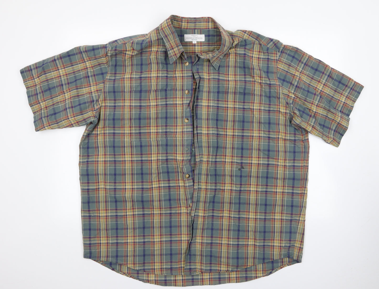 Marks and Spencer Mens Multicoloured Check   Button-Up Size XL  - Men's Casual Shirt