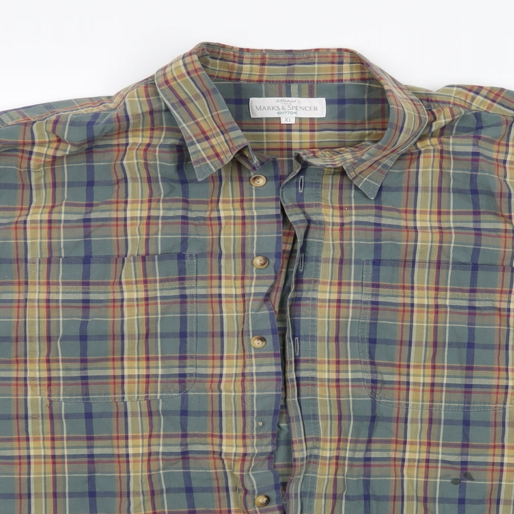 Marks and Spencer Mens Multicoloured Check   Button-Up Size XL  - Men's Casual Shirt