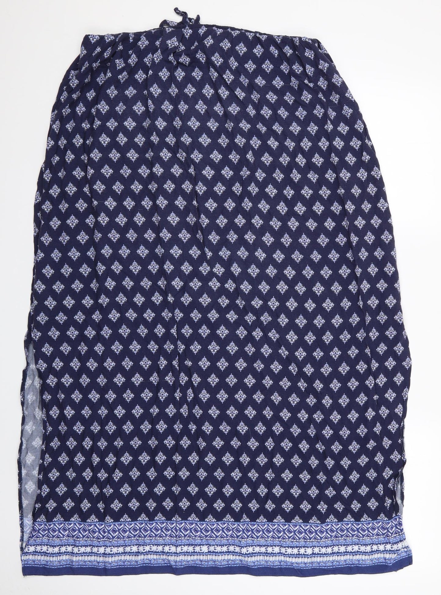 Matalan Womens Blue Geometric  A-Line Skirt Size 18  - Elasticated Waist Long Skirt