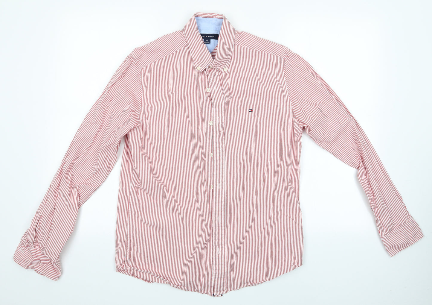Tommy Hilfiger Mens Red Striped   Button-Up Size S  - tommy hilfiger