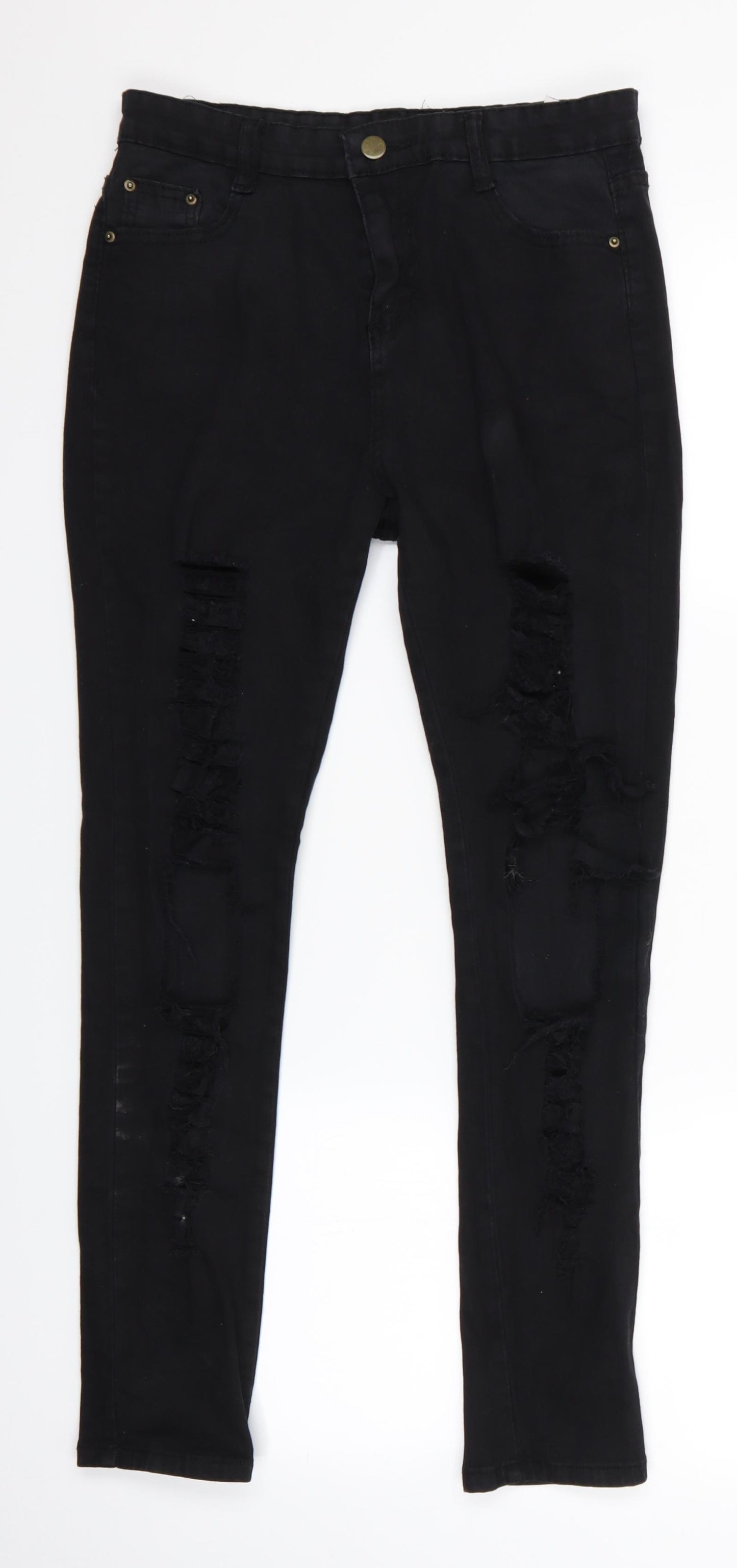 Preworn Womens Black   Skinny Jeans Size 28 L27 in - Ripped Style Jeans Black