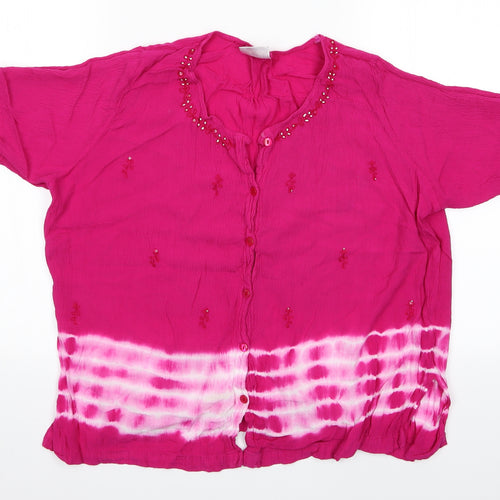 Roman Womens Pink Floral  Basic Blouse Size 12  - Roman Jewelled and Tye Die effect top