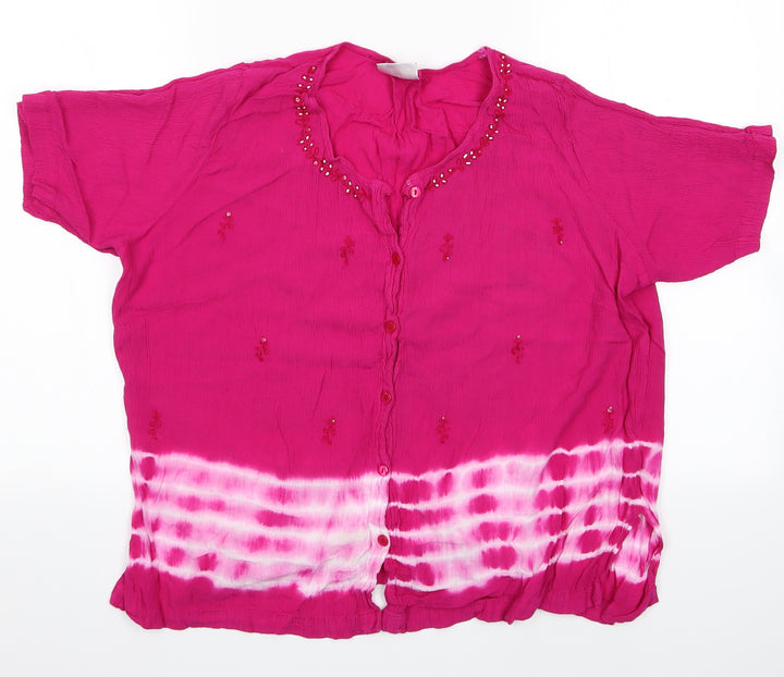 Roman Womens Pink Floral  Basic Blouse Size 12  - Roman Jewelled and Tye Die effect top