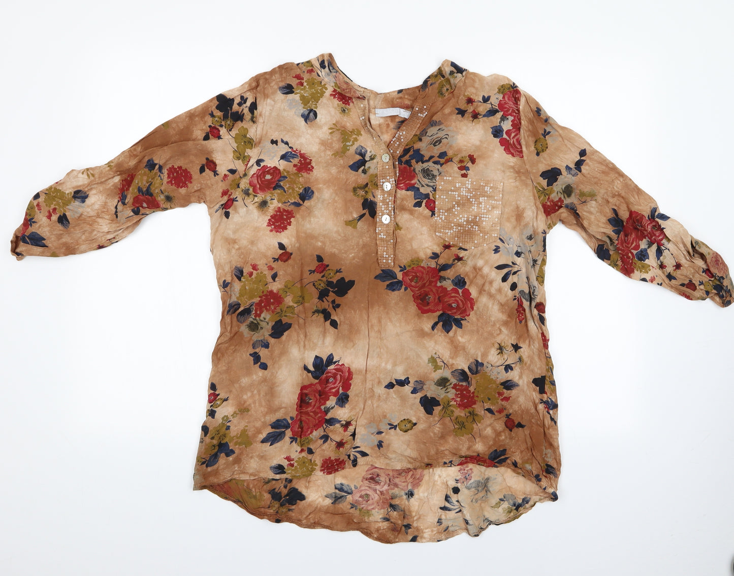 LV Clothing Womens Multicoloured Floral  Basic Blouse   - Floral print mandarin collar shirt