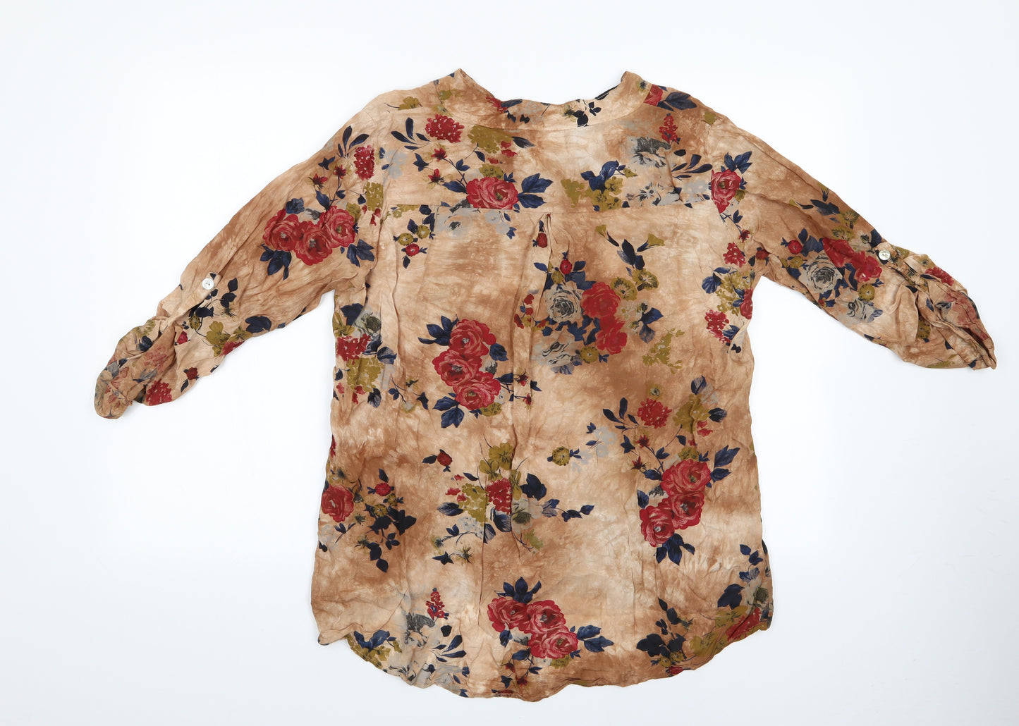 LV Clothing Womens Multicoloured Floral  Basic Blouse   - Floral print mandarin collar shirt