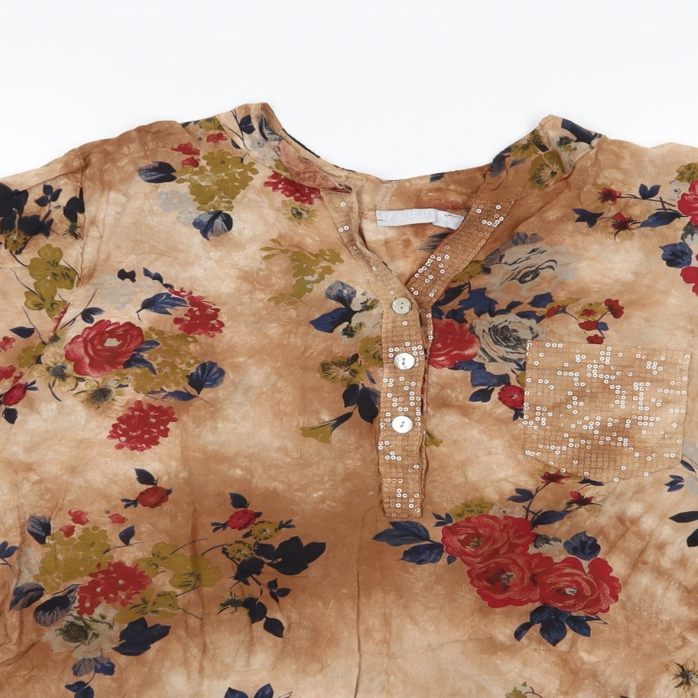 LV Clothing Womens Multicoloured Floral  Basic Blouse   - Floral print mandarin collar shirt