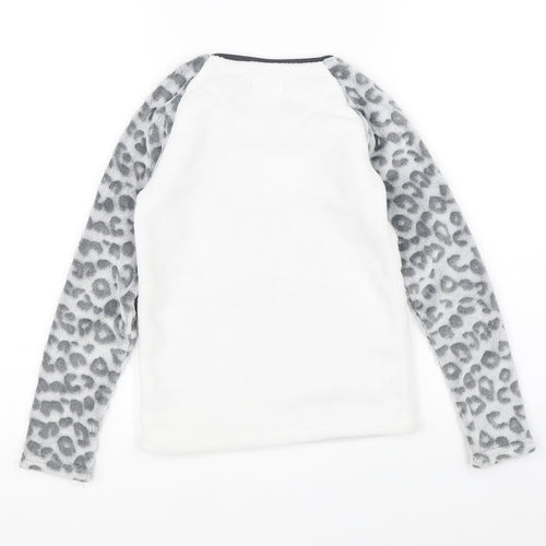 Primark Girls White Animal Print   Pyjama Top Size 9-10 Years  - cat