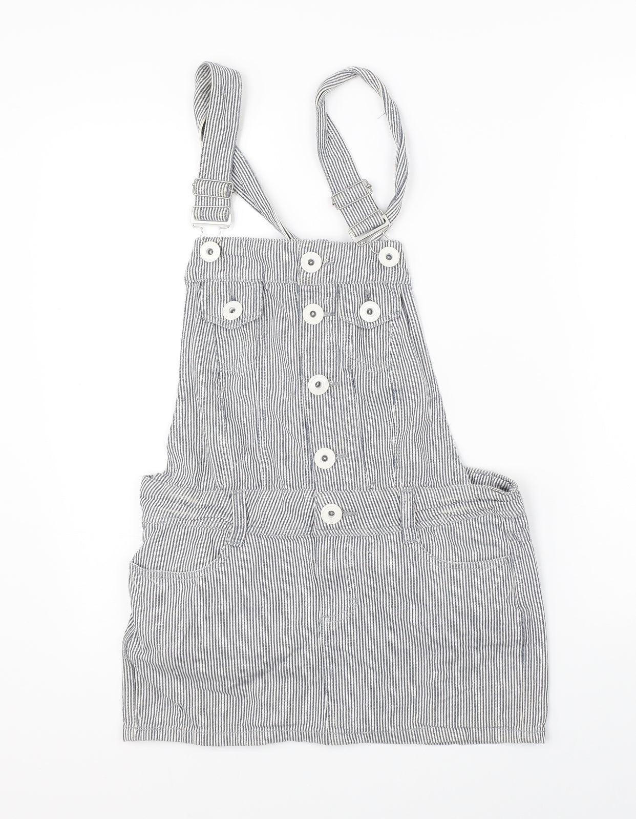 Denim Co Womens Blue Striped  Pinafore/Dungaree Dress  Size 8