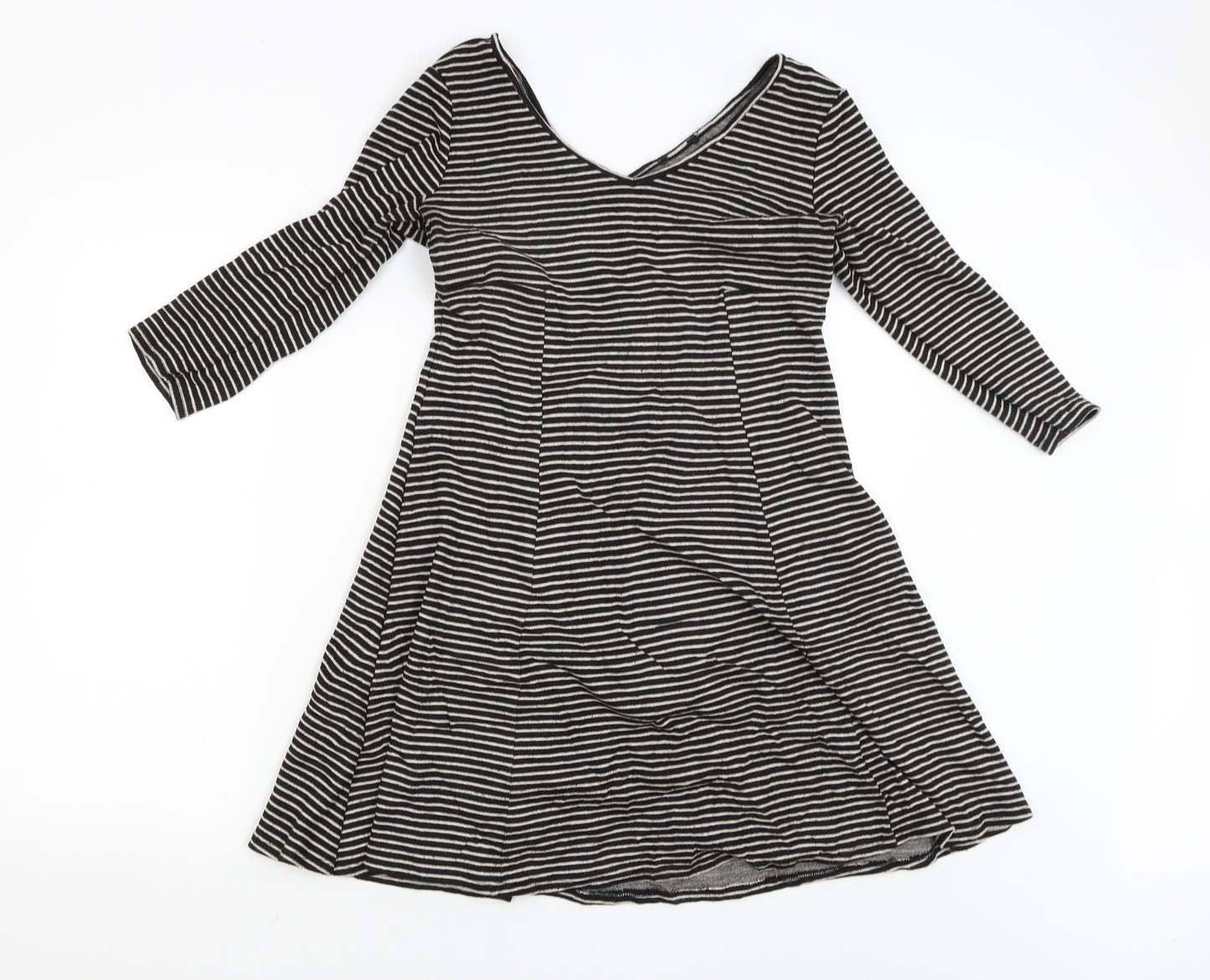 Preworn Womens Black Striped Rayon Jumper Dress  Size 12