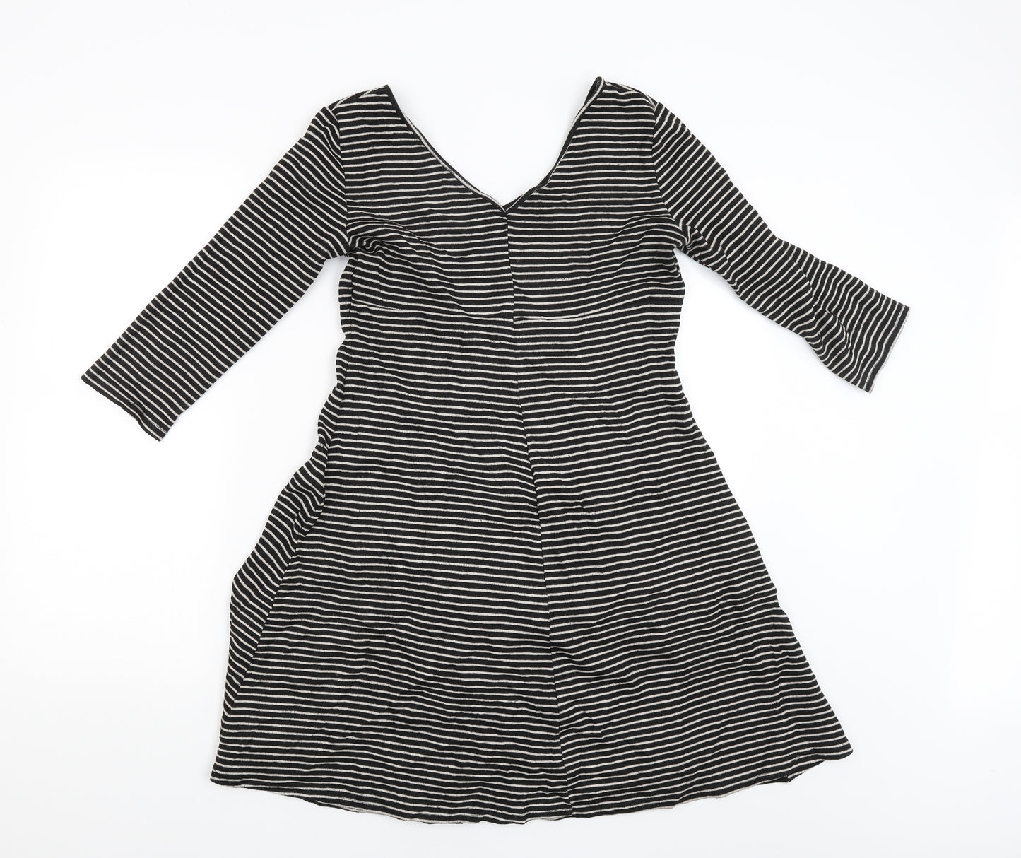 Preworn Womens Black Striped Rayon Jumper Dress  Size 12