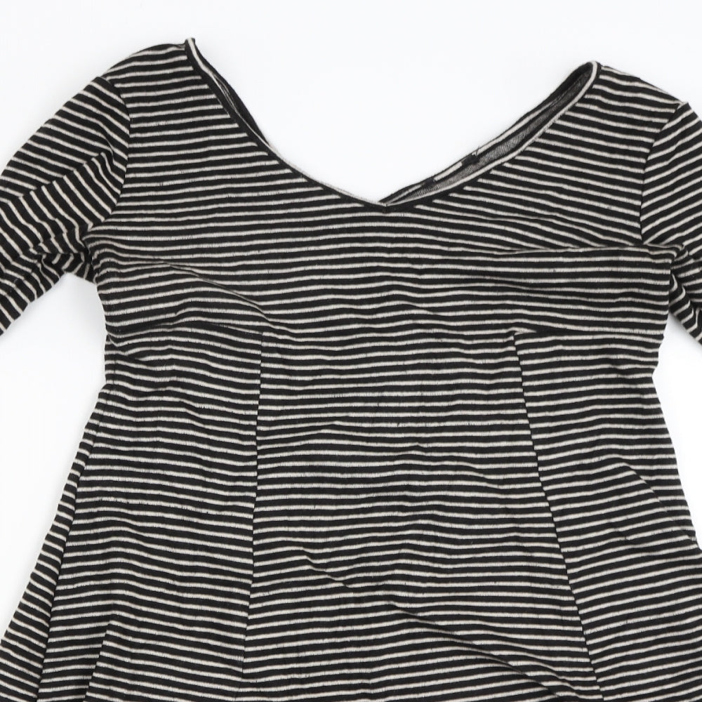 Preworn Womens Black Striped Rayon Jumper Dress  Size 12