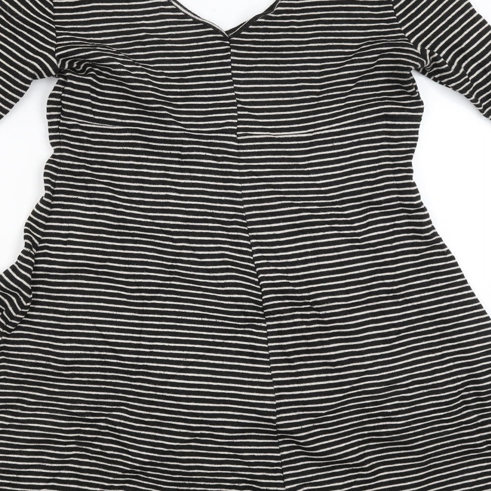 Preworn Womens Black Striped Rayon Jumper Dress  Size 12