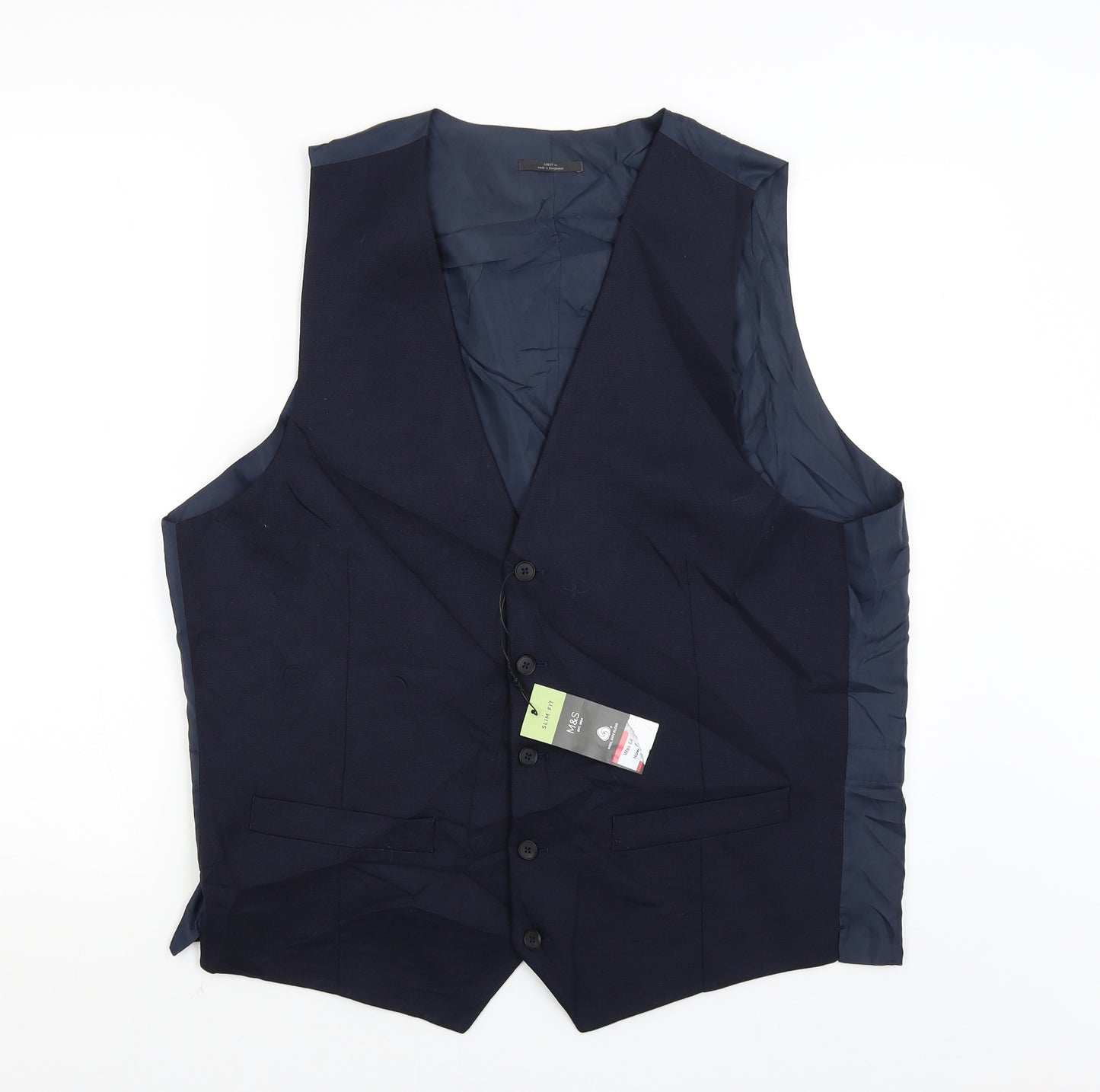 M&S Mens Blue   Jacket Suit Waistcoat Size 44