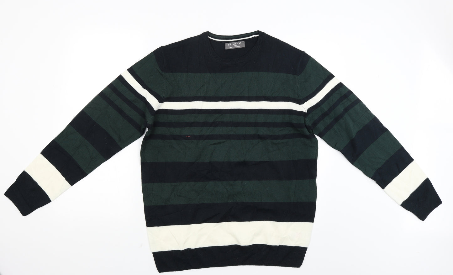 Primark Mens Green Striped  Pullover Jumper Size L