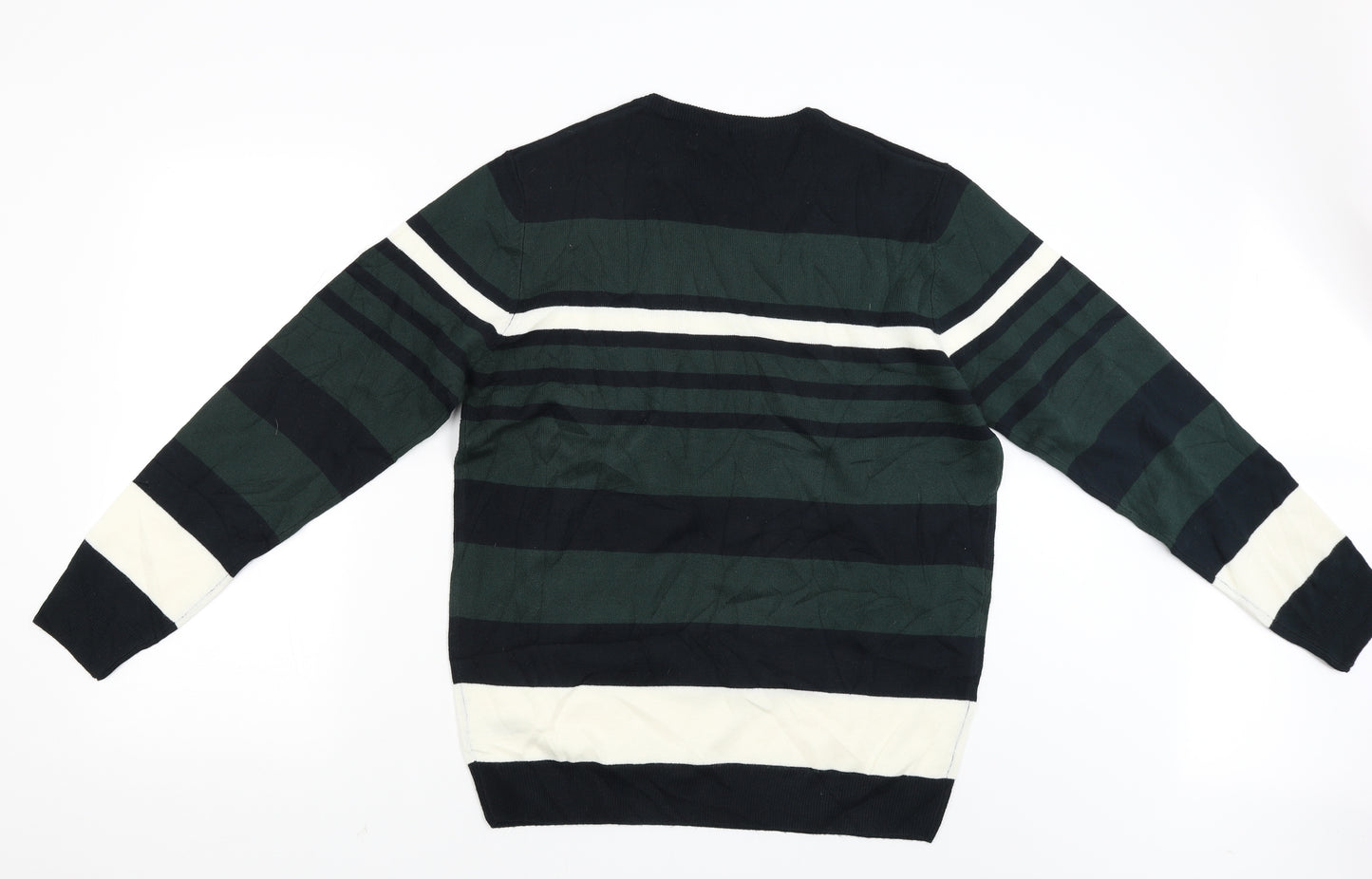 Primark Mens Green Striped  Pullover Jumper Size L