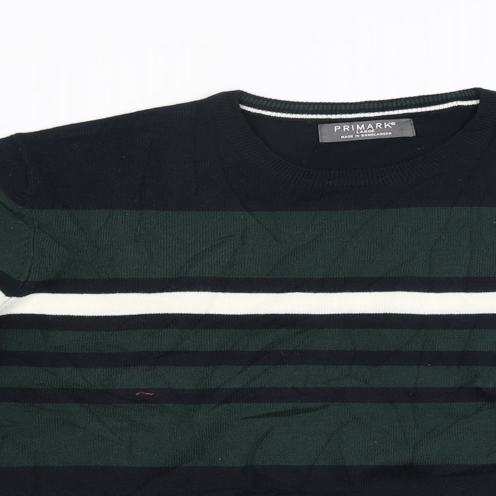 Primark Mens Green Striped  Pullover Jumper Size L