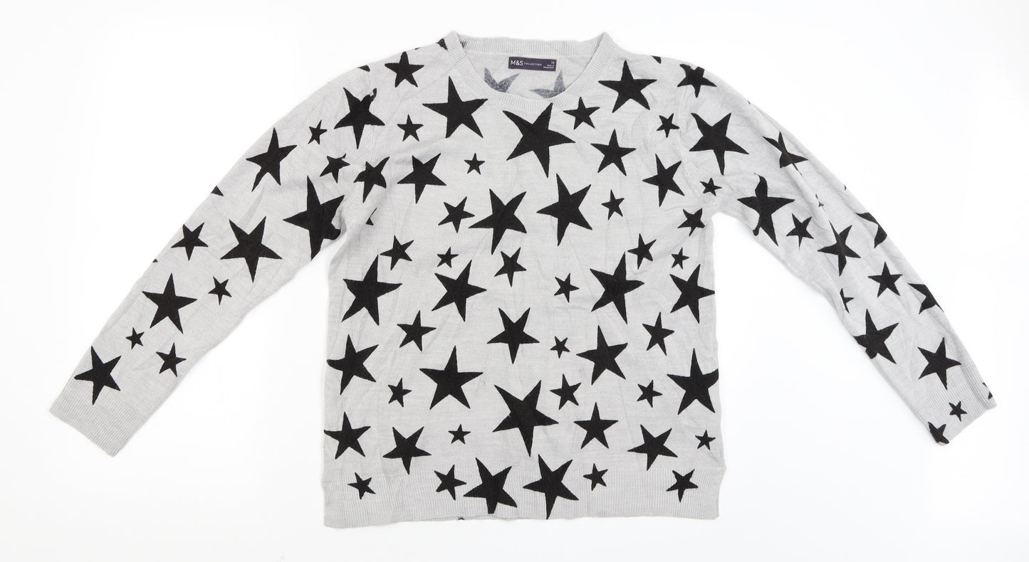 M&S Womens Grey   Pullover Jumper Size 14  - Stars