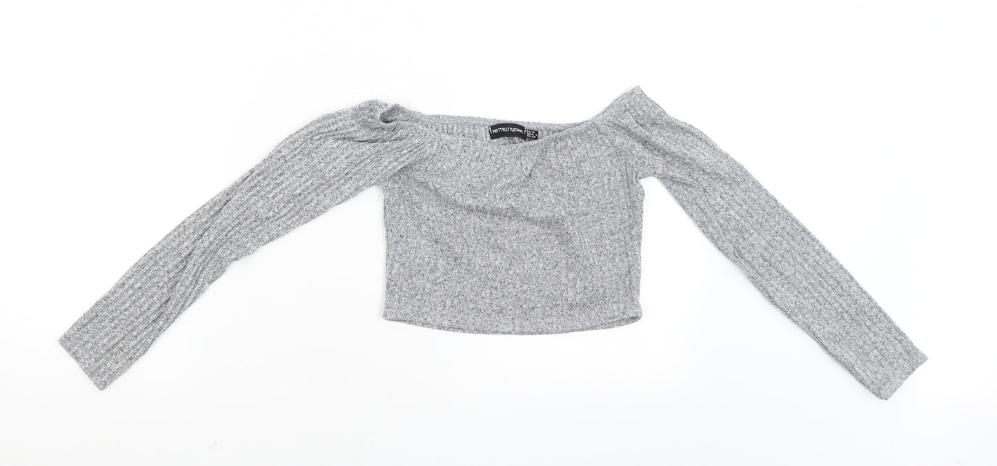 PRETTY LITTLE THING Womens Grey   Pullover Jumper Size 8  - Cropped