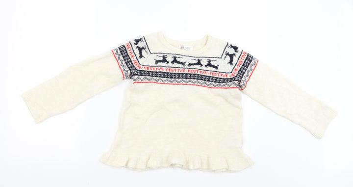 H&M Girls Beige Pullover Jumper Size 9-10 Years