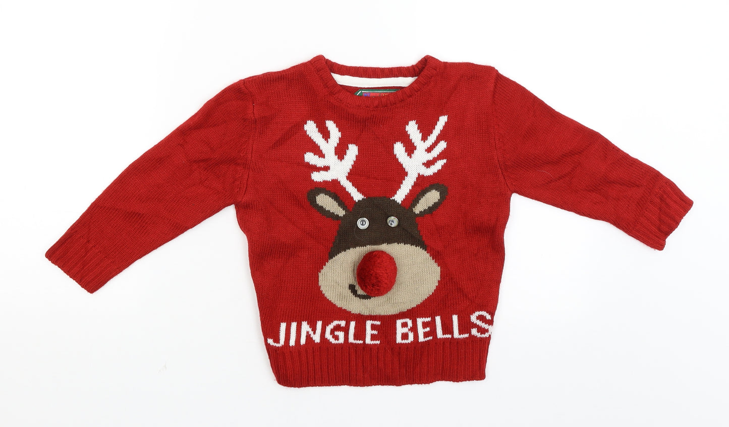 Primark Girls Red   Pullover Jumper Size 3-4 Years  - Jingle Bells
