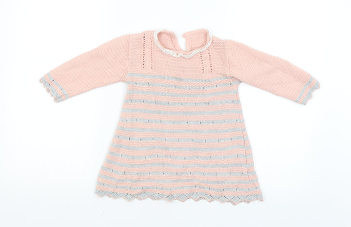 Fruit de ma passion Girls Pink Striped  Pullover Jumper Size 12-18 Months