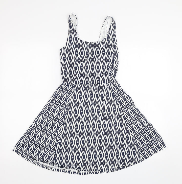 Divided Womens Blue Geometric Skater Dress Size 6