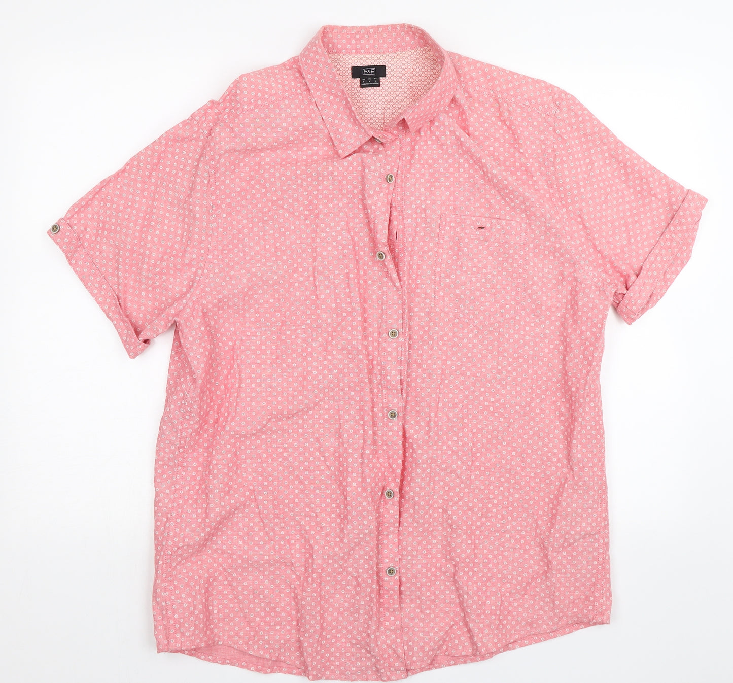 F&F Mens Pink Floral   Button-Up Size L