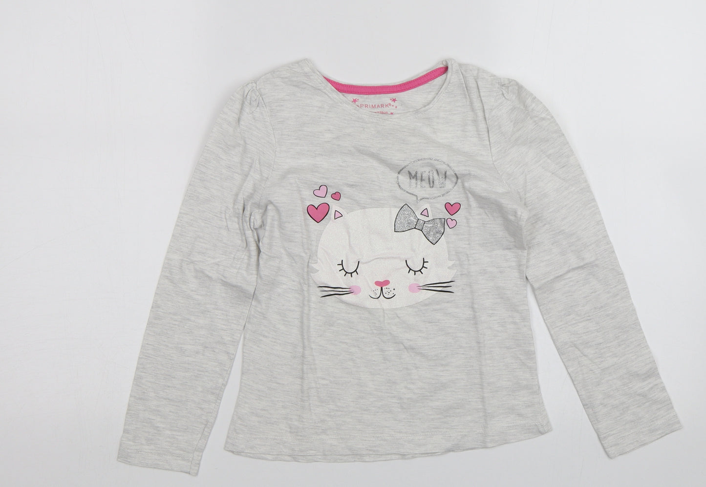 Primark Girls Grey   Basic T-Shirt Size 7-8 Years  - Meow