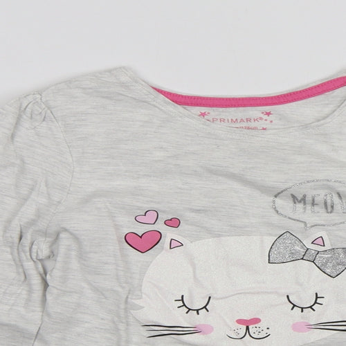 Primark Girls Grey   Basic T-Shirt Size 7-8 Years  - Meow