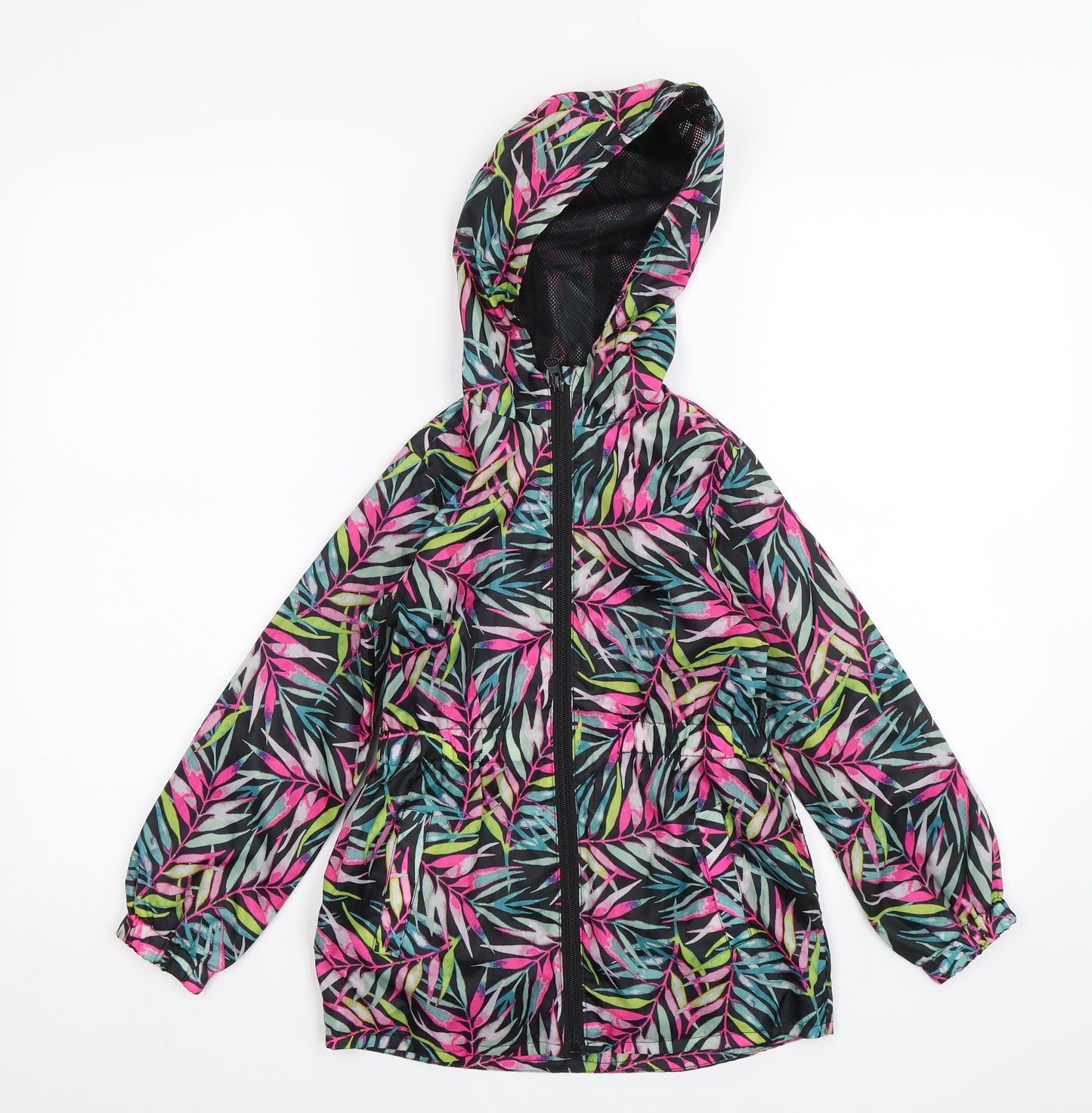 Miss e-vie Girls Black Floral  Rain Coat Jacket Size 6-7 Years