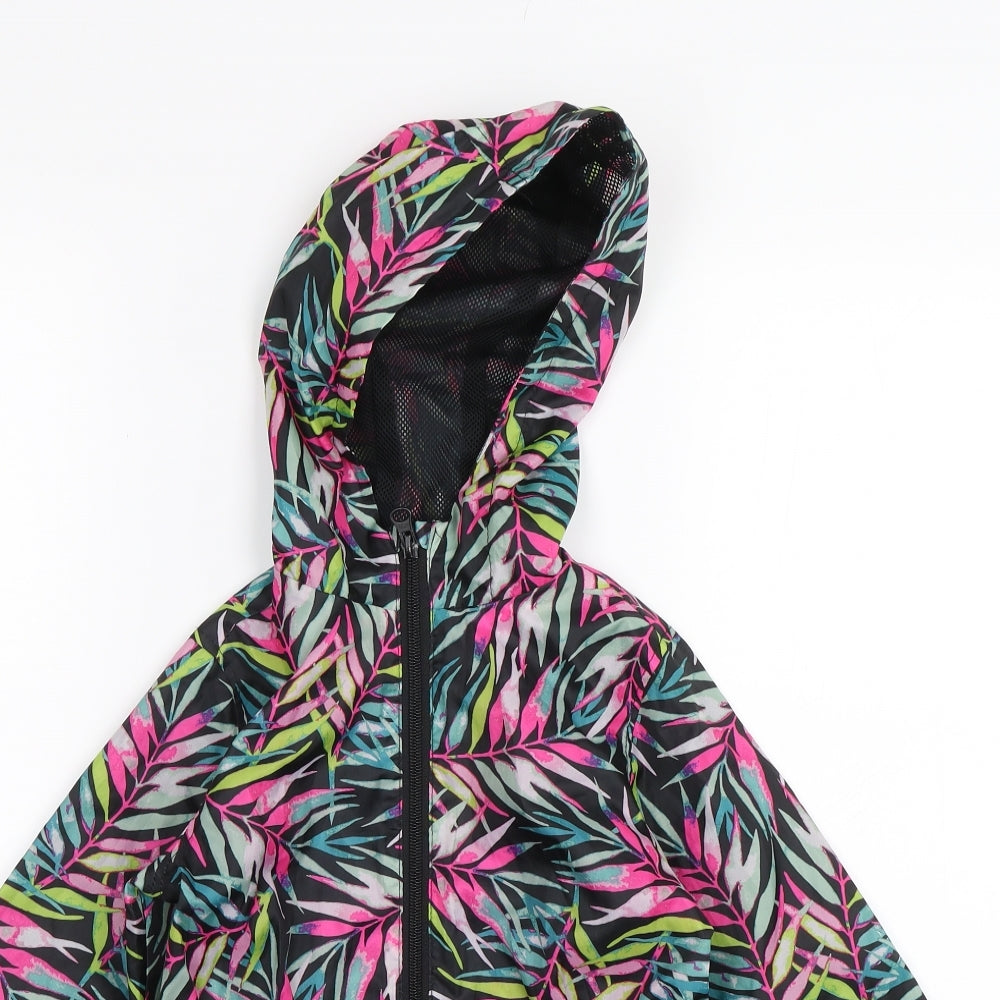 Miss e-vie Girls Black Floral  Rain Coat Jacket Size 6-7 Years