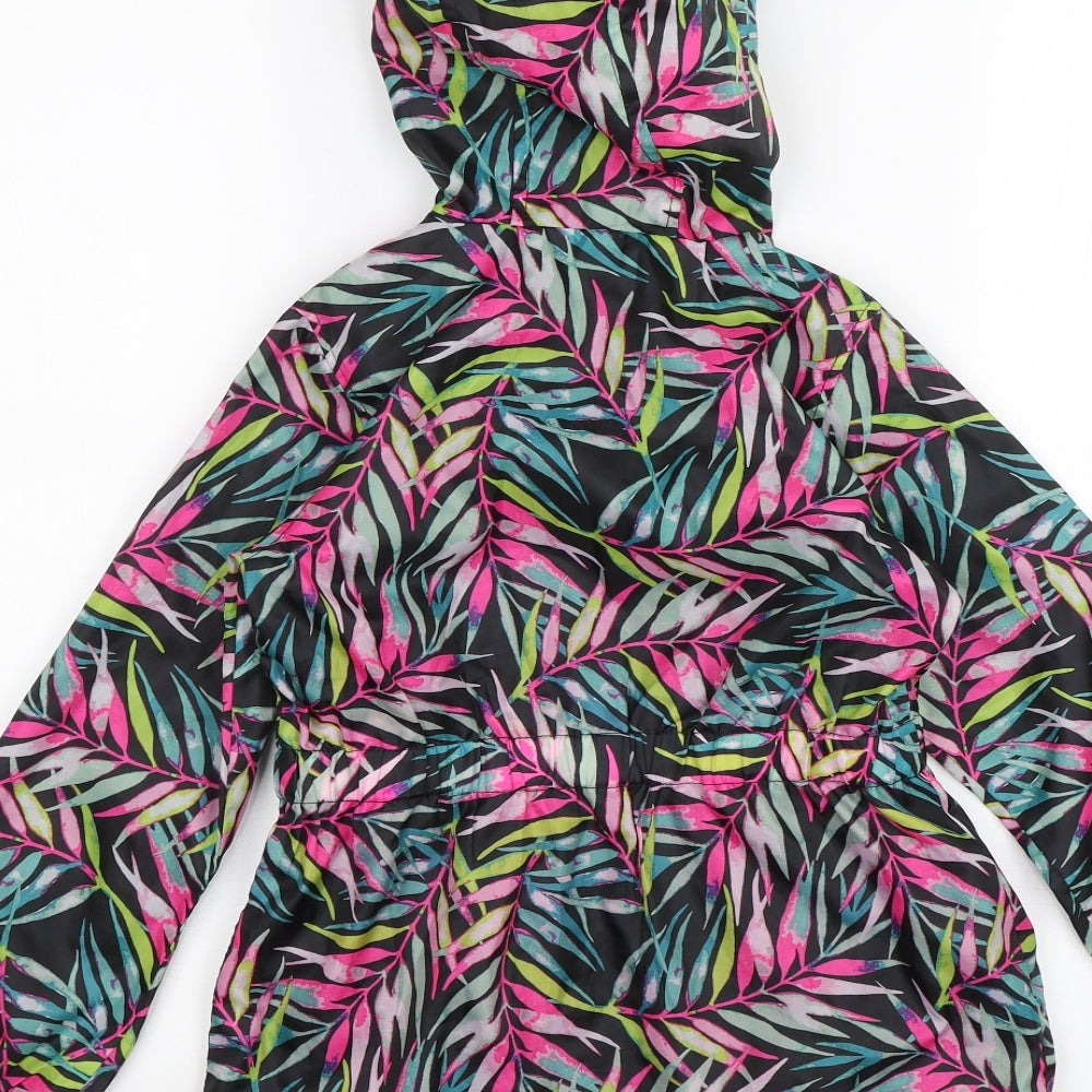 Miss e-vie Girls Black Floral  Rain Coat Jacket Size 6-7 Years