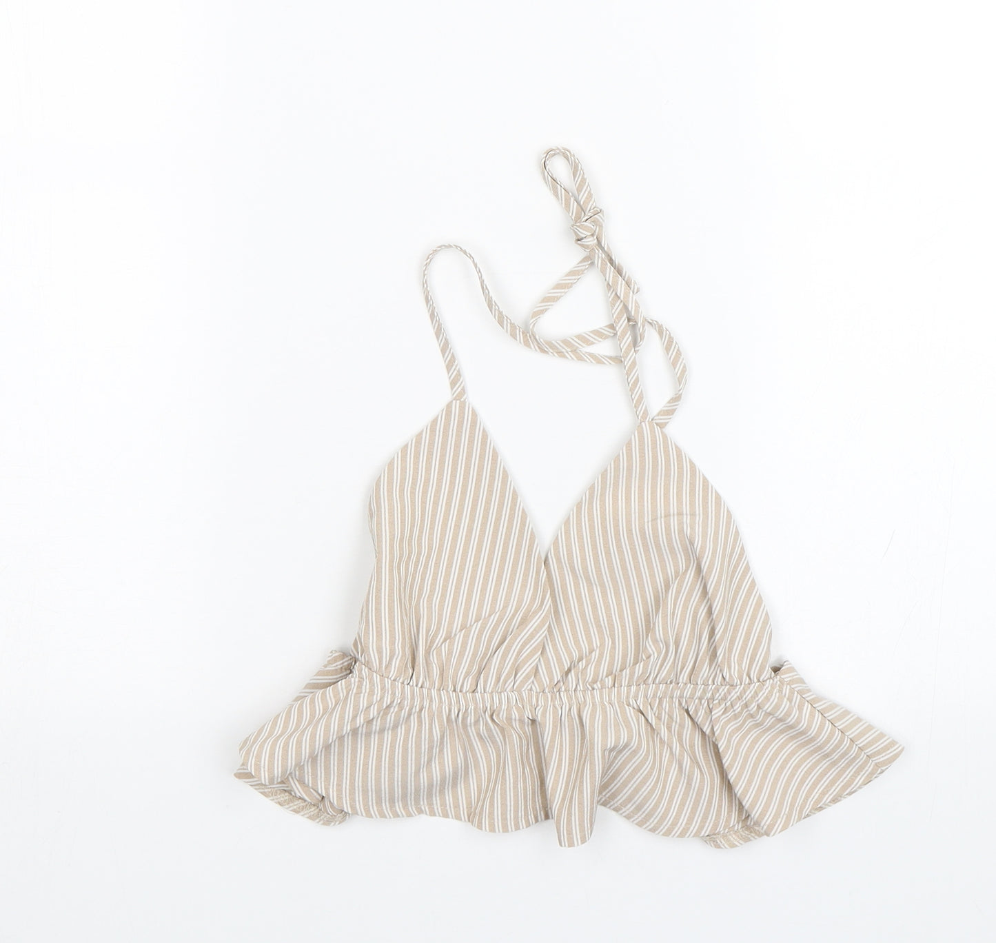 Missguided Womens Beige Striped  Cropped Blouse Size 6