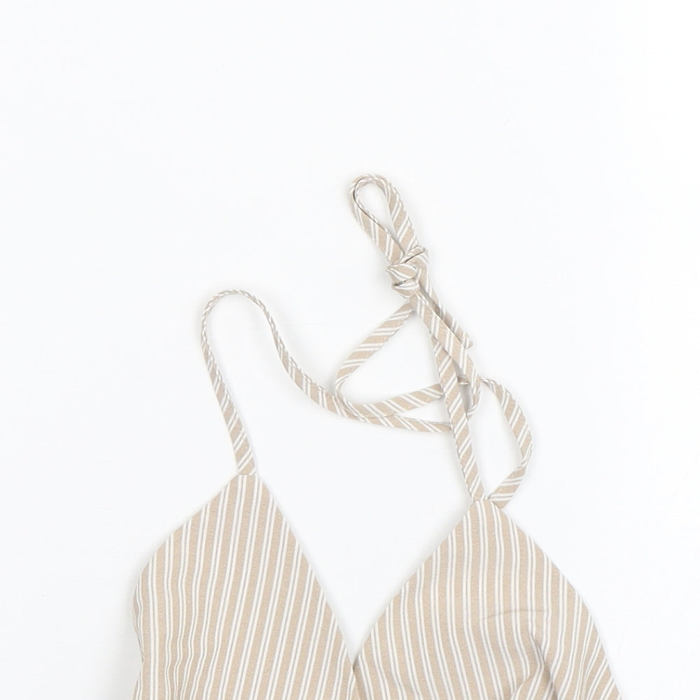 Missguided Womens Beige Striped  Cropped Blouse Size 6