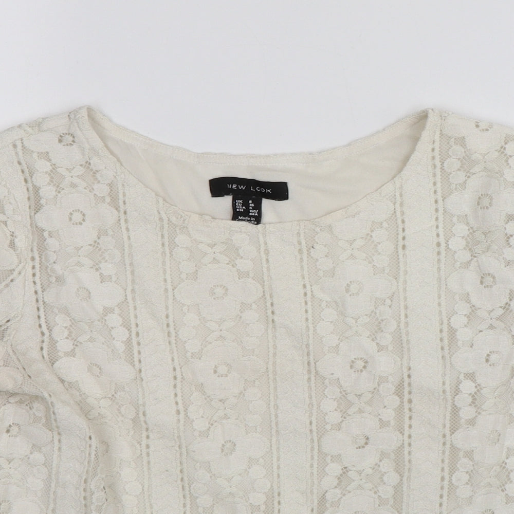 New Look Womens White Floral  Basic Blouse Size 8