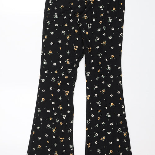 Topshop Womens Black Floral  Trousers  Size 8 L31 in