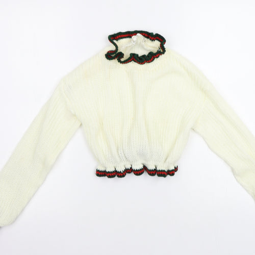 Paris Womens White Striped  Pullover Jumper Size S