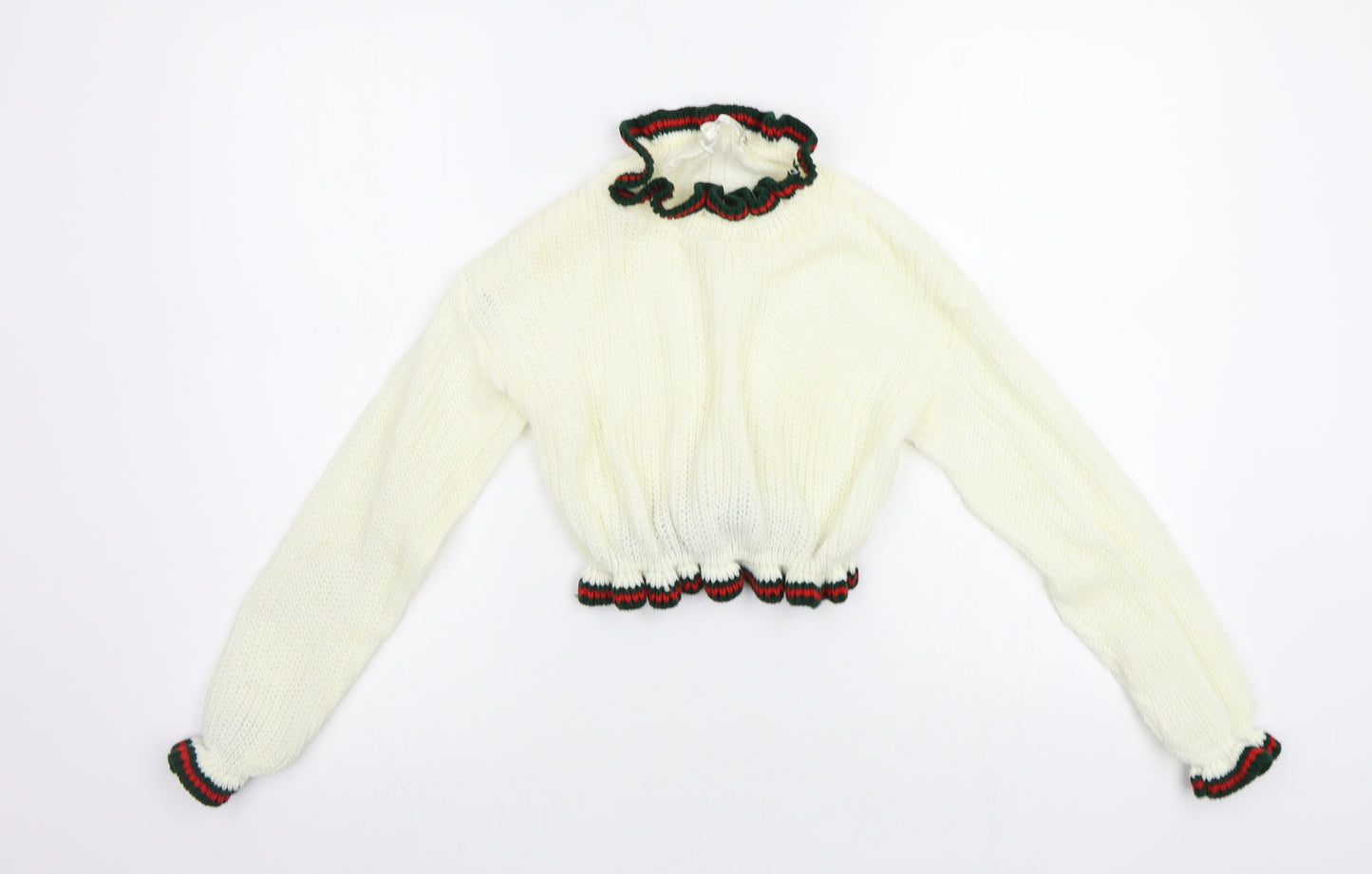 Paris Womens White Striped  Pullover Jumper Size S
