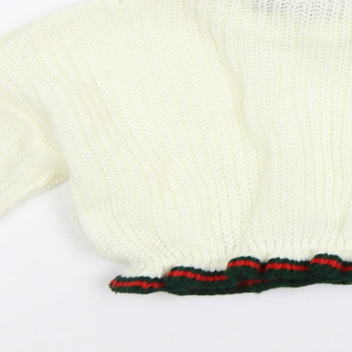 Paris Womens White Striped  Pullover Jumper Size S
