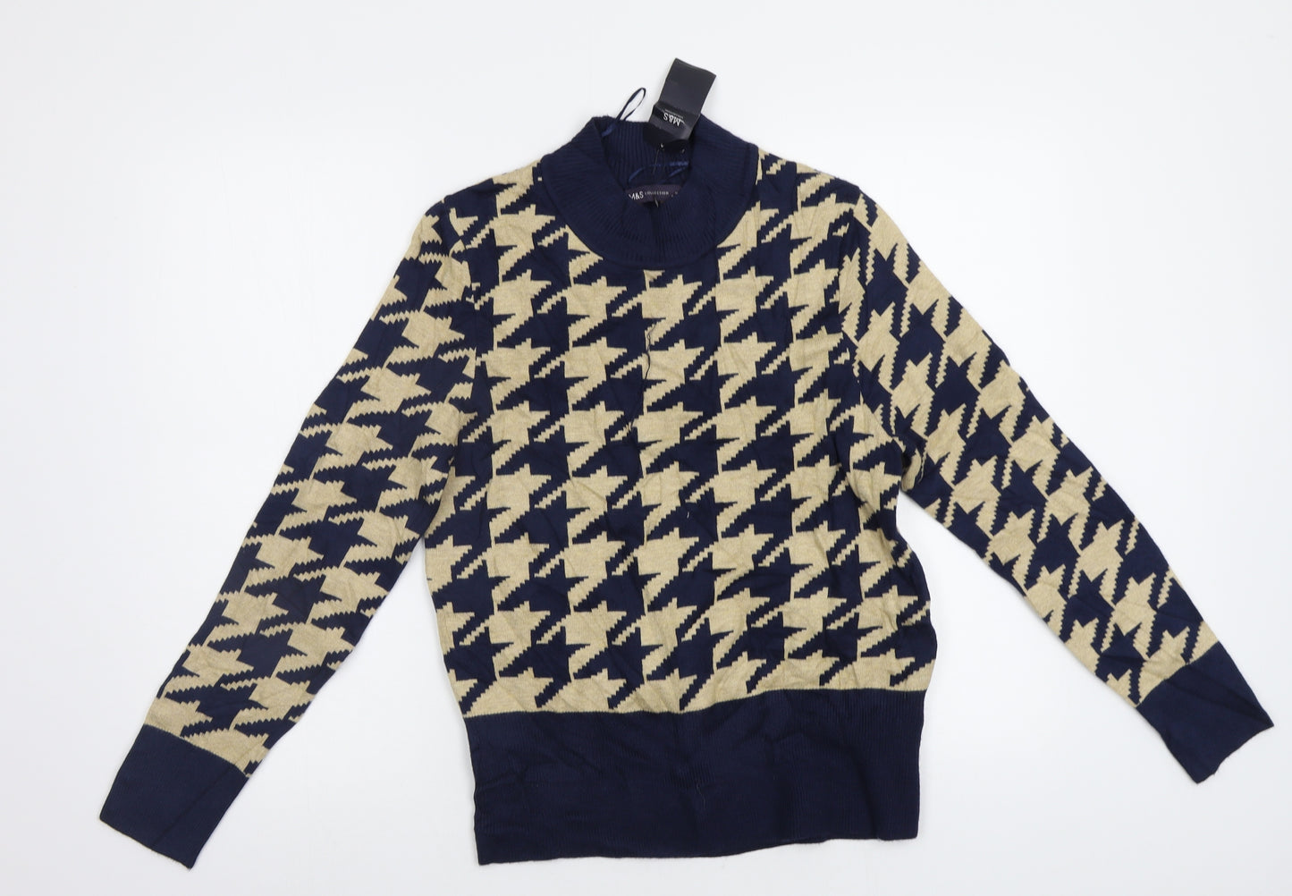 M&S Womens Blue Houndstooth  Pullover Jumper Size 16