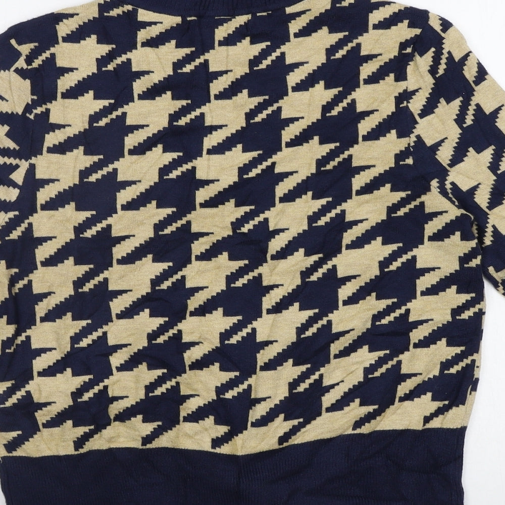 M&S Womens Blue Houndstooth  Pullover Jumper Size 16