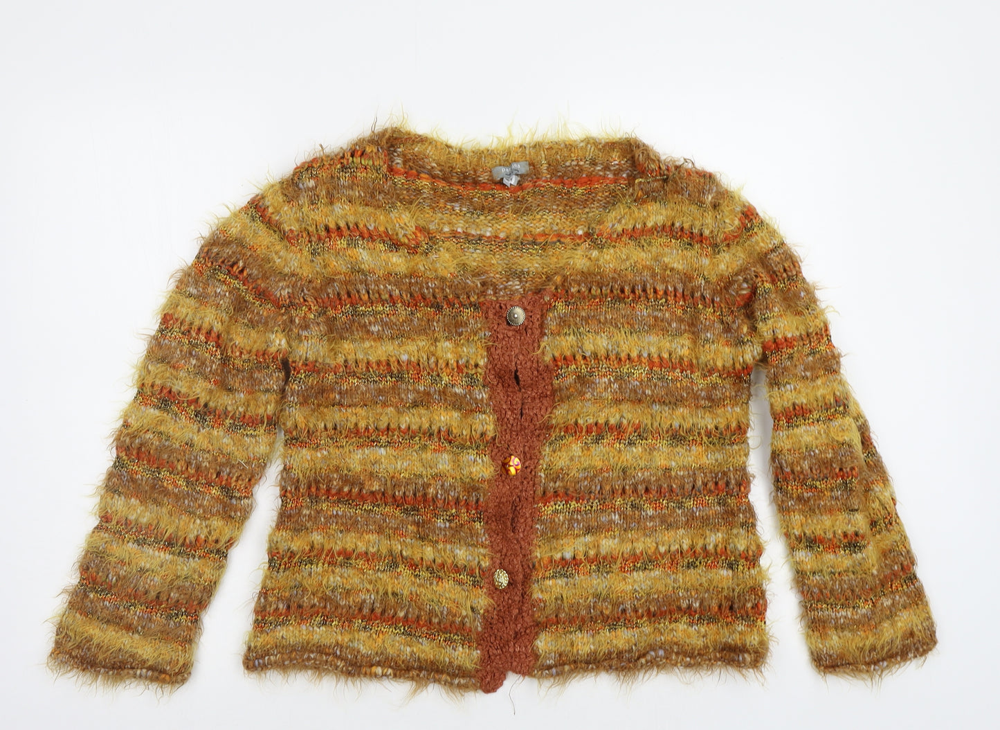 M&S Womens Orange Striped  Cardigan Jumper Size L