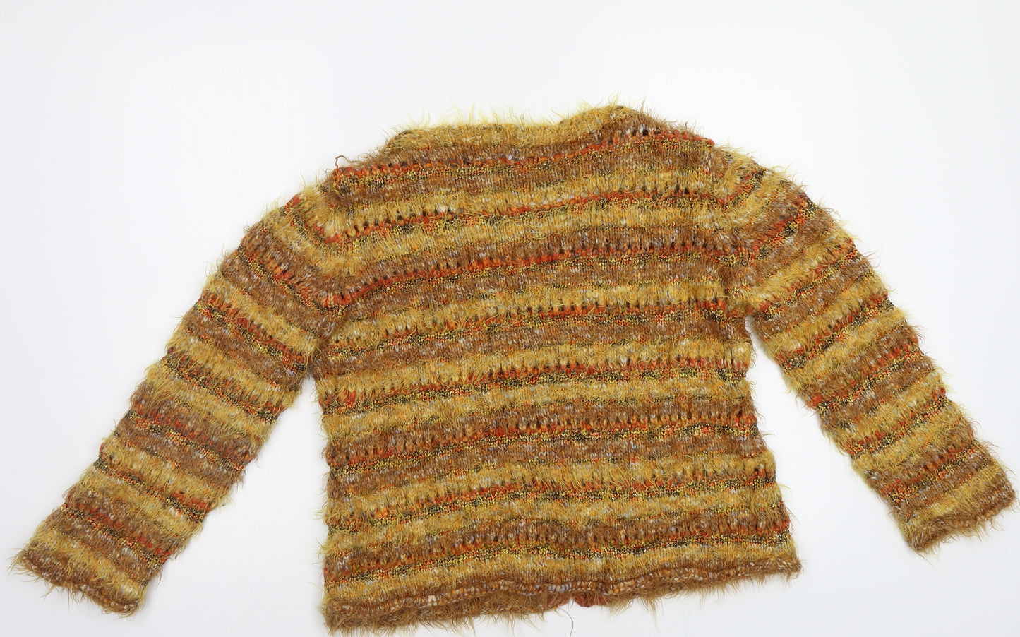 M&S Womens Orange Striped  Cardigan Jumper Size L
